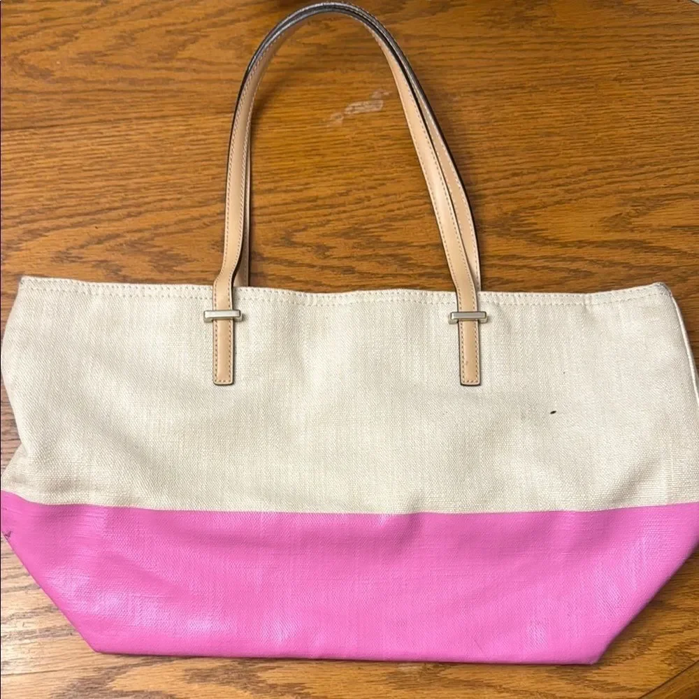 Kate Spade Cream and Pink Tote Bag with Leather Straps